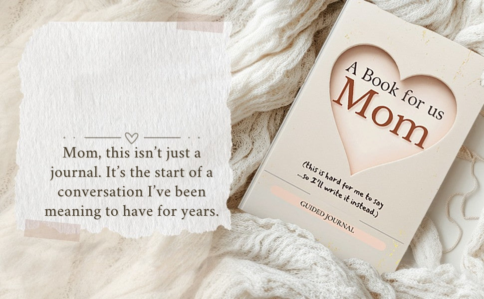 Journal for mom with heart-shaped design and text on a soft fabric background
